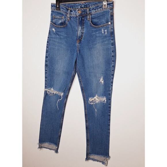 Nobody True Jean High Rise Relaxed Skinny 28 Step Up Raw Hem Fray Medium Rinse - Picture 2 of 10